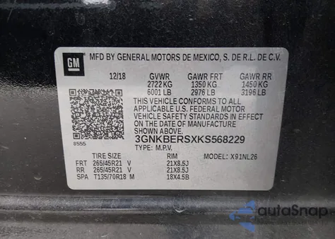 2019 Chevrolet Blazer Rs из США, поврежденный, VIN 3GNKBERSXKS568229